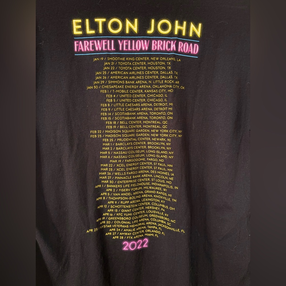 Elton John Farewell Yellow Brick Road 2022 Tour Tee Black Size M - Picture 4 of 5